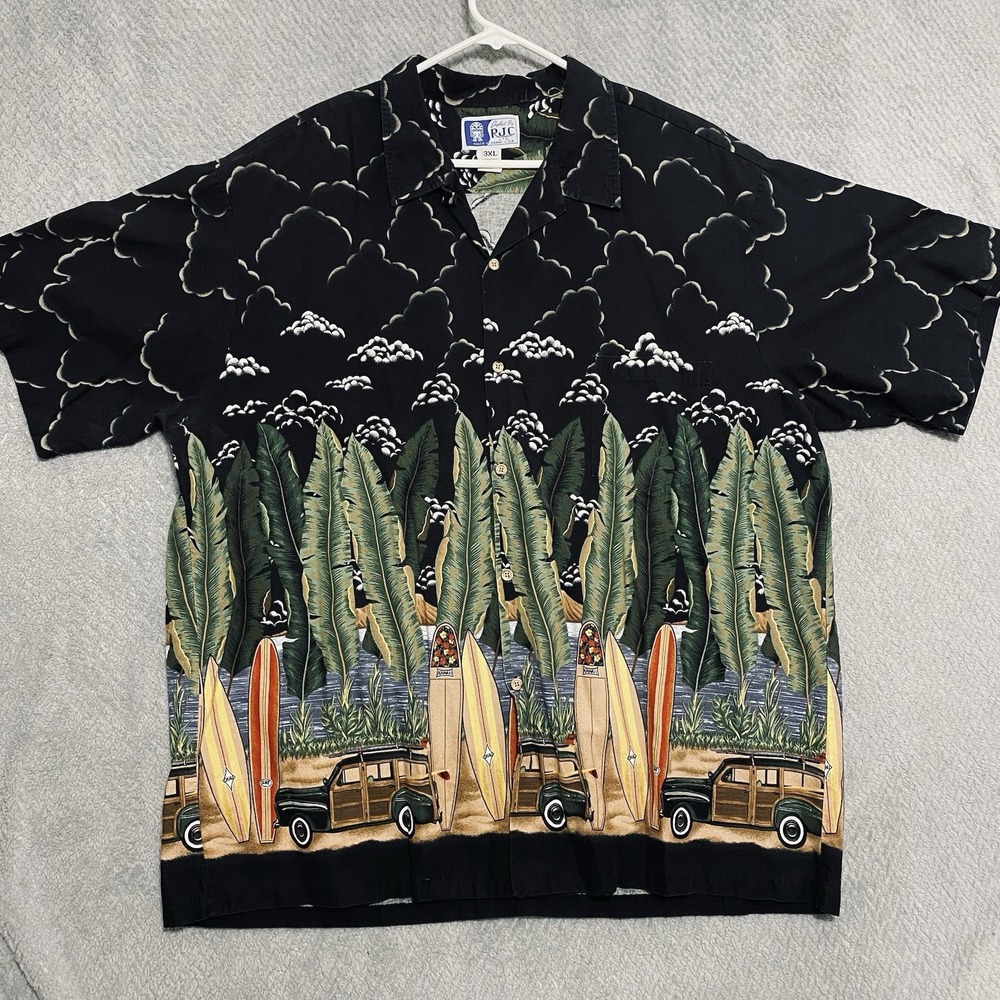 Vintage Styled By RJC Men's Shirt Size 3XL Blue Hawaiian Surf Board Aloha USA